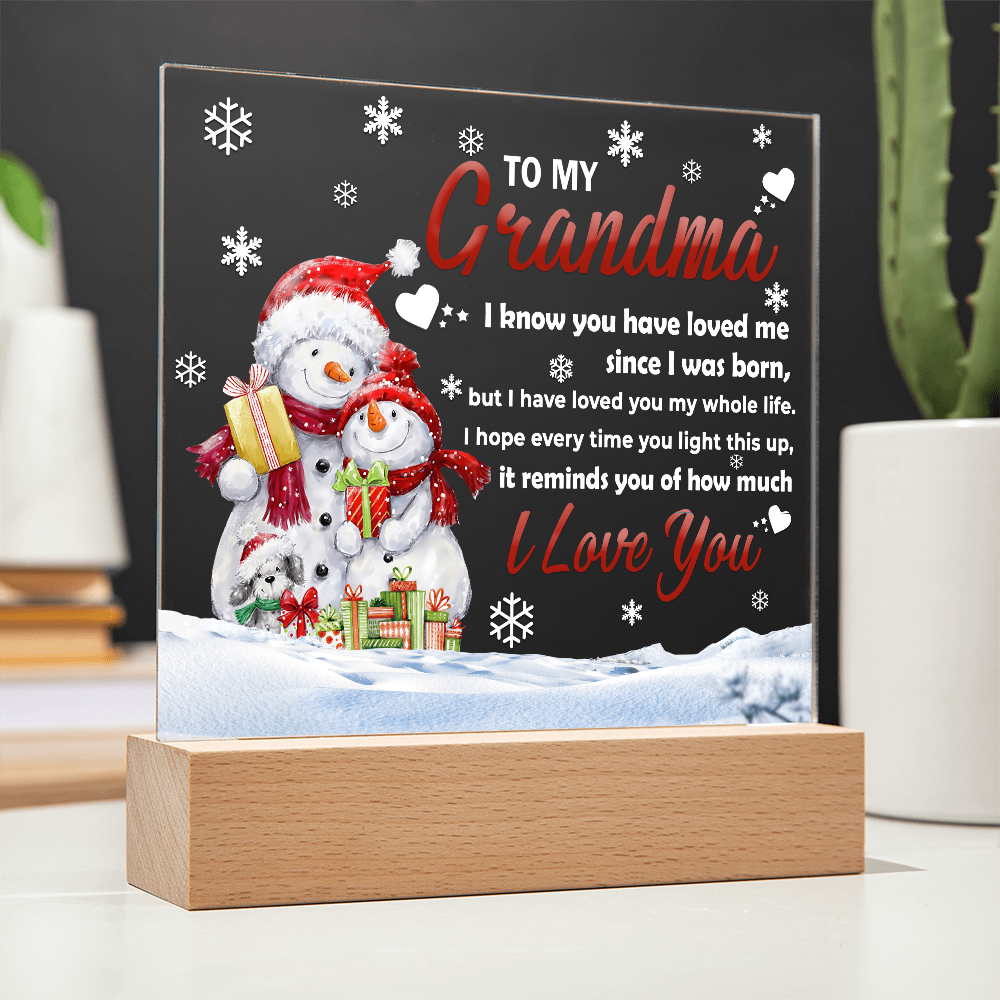 To My Grandma Acrylic Plaque – Snowman Family LED Light Gift | Heartfelt “I Love You” Christmas Keepsake for Grandmother