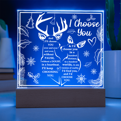 I Choose You Acrylic Plaque – Deer Couple LED Light Gift | Romantic Rustic Love Keepsake for Him or Her