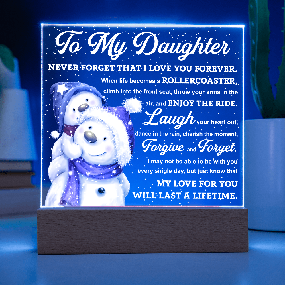 To My Daughter Snowman Acrylic Plaque – Winter Christmas Gift from Mom or Dad | “Love You Forever” LED Light Display