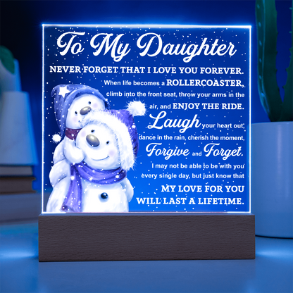 To My Daughter Snowman Acrylic Plaque – Winter Christmas Gift from Mom or Dad | “Love You Forever” LED Light Display