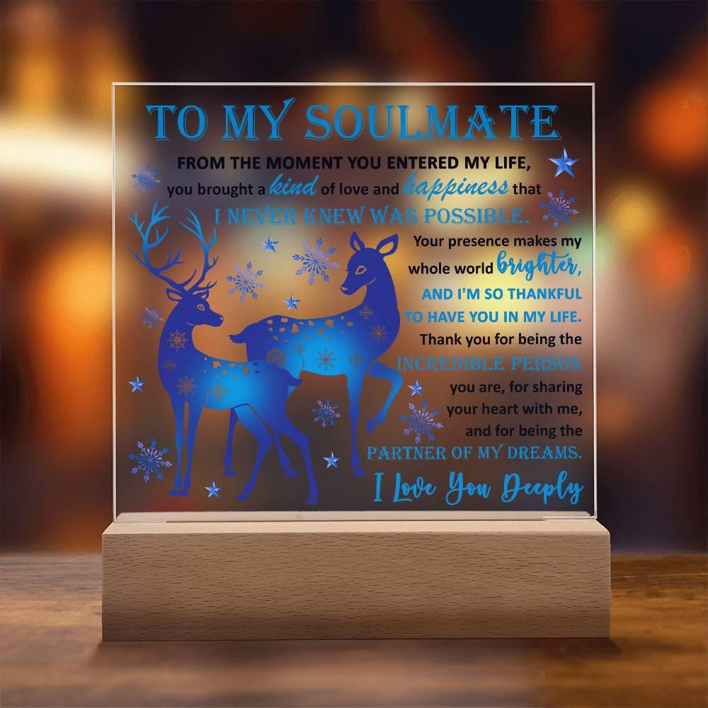 Soulmate - Partner Of Dreams Acrylic Plaque with LED Lighted Wooden Base - Mallard Moon Gift Shop