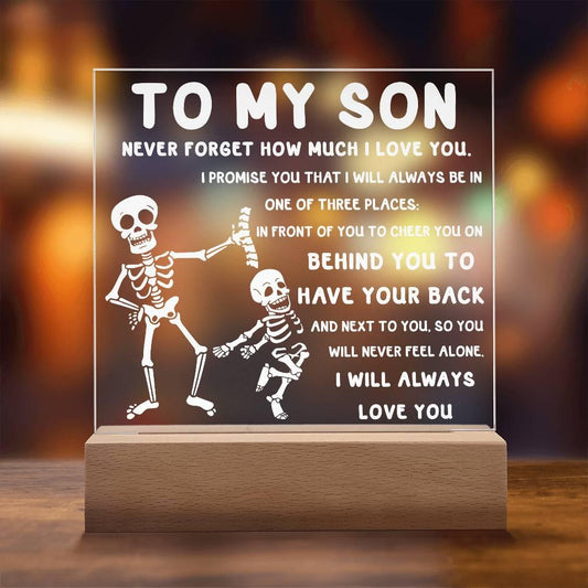 Son - Never Feel Alone Halloween Acrylic Square Plaque with LED Wooden Base - Mallard Moon Gift Shop