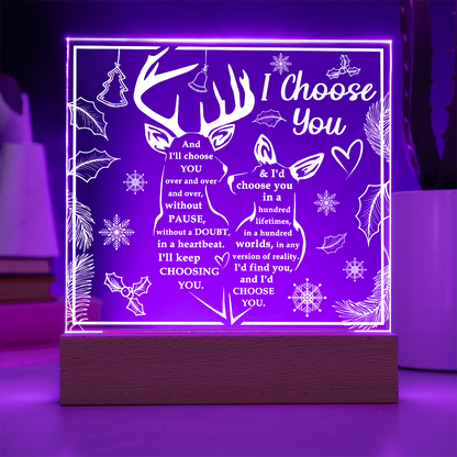 I Choose You Acrylic Plaque – Deer Couple LED Light Gift | Romantic Rustic Love Keepsake for Him or Her