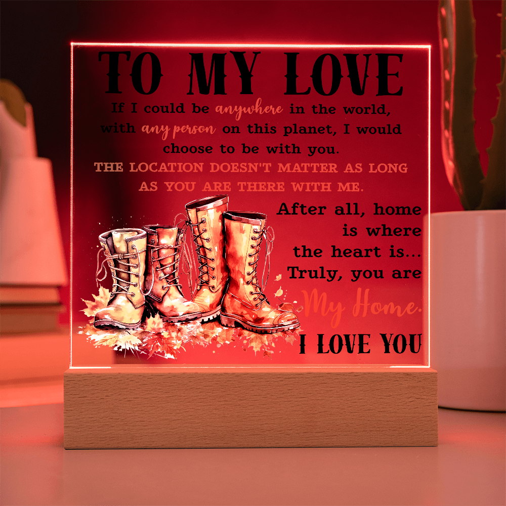 To My Love Acrylic Plaque – Romantic Fall Gift for Husband, Wife, or Partner | “You Are My Home” LED Light Display