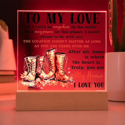 To My Love Acrylic Plaque – Romantic Fall Gift for Husband, Wife, or Partner | “You Are My Home” LED Light Display