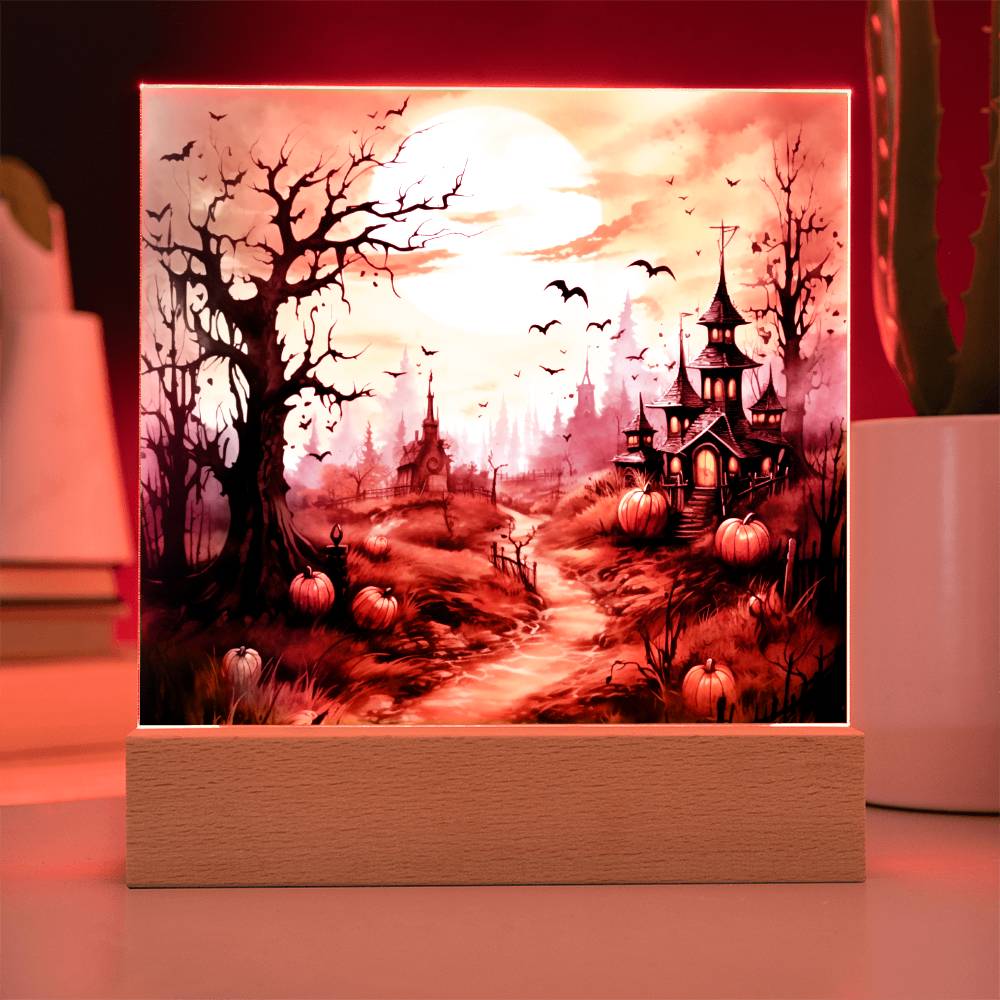 Eerie Mansion Estate: Acrylic Plaque Halloween Decor - Mallard Moon Gift Shop