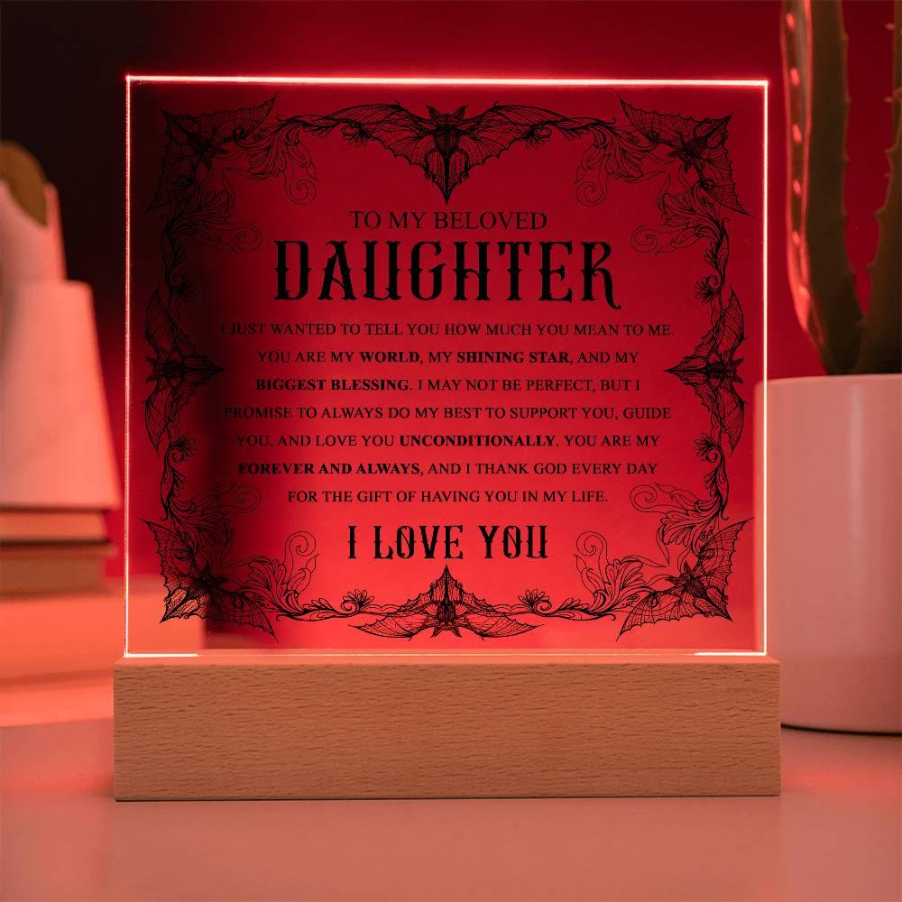 Daughter - Biggest Blessing Halloween Acrylic Square Plaque with LED Wooden Base - Mallard Moon Gift Shop
