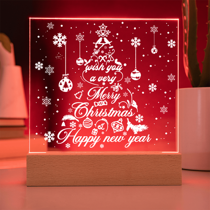 Merry Christmas & Happy New Year Acrylic Plaque – Elegant Holiday LED Light Décor | Festive Tree Design Gift