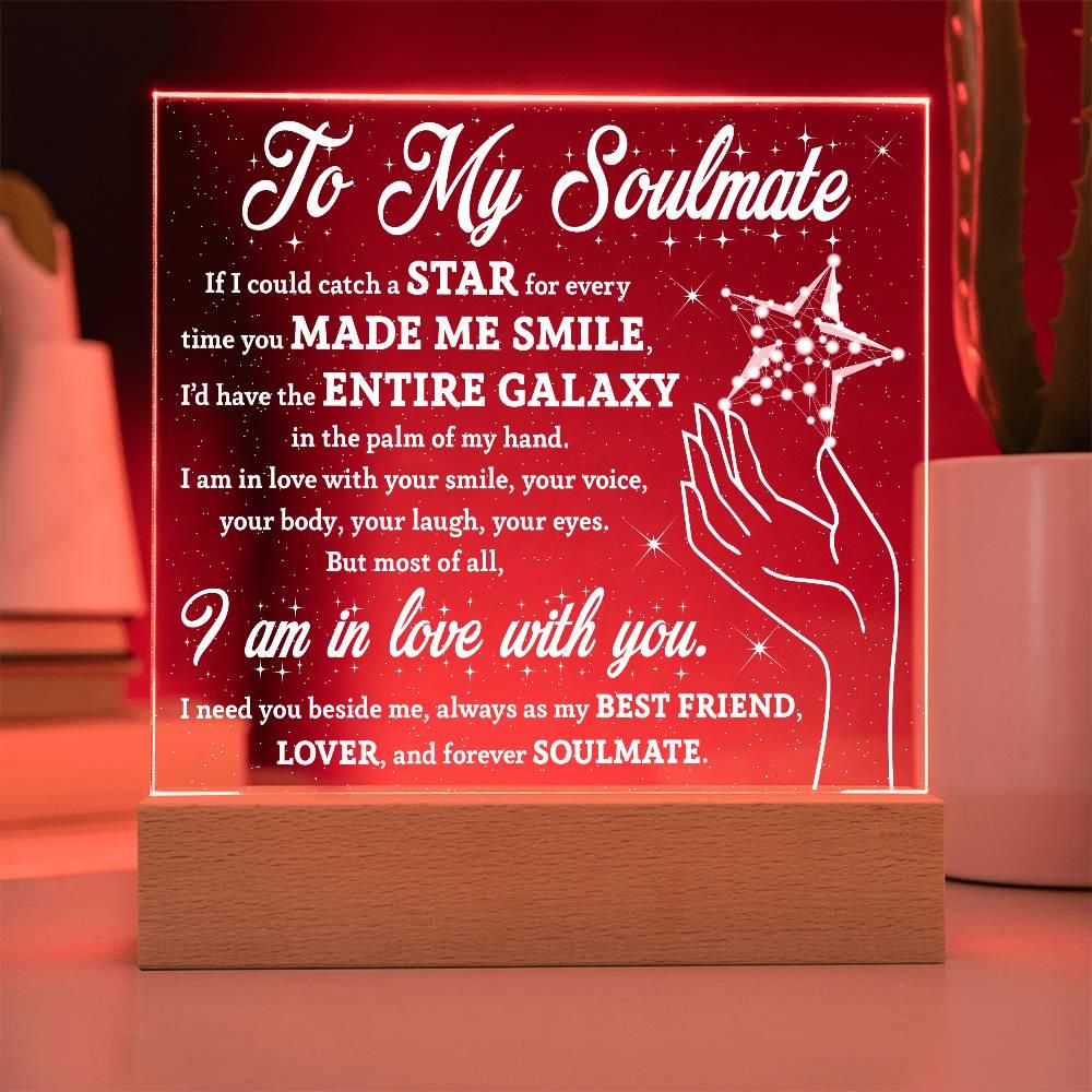 Soulmate Gift - Catch a Star Acrylic Plaque with Lighted LED Wooden Base - Mallard Moon Gift Shop