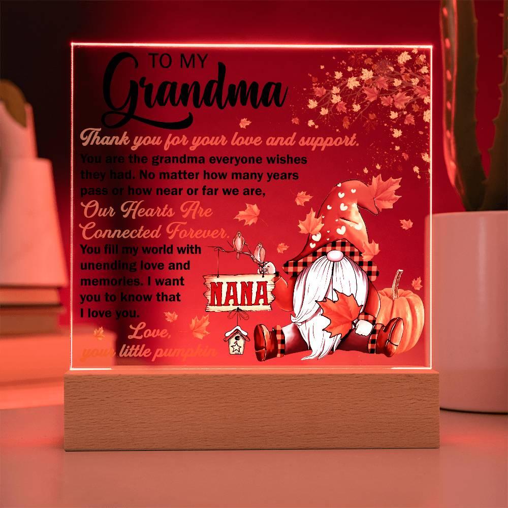 Grandma - Thank You for Your Love And Support Acrylic Square Plaque with LED Wooden Base - Mallard Moon Gift Shop