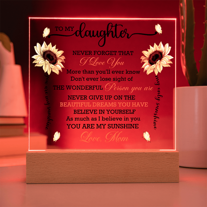 Daughter Sunflower Acrylic Plaque with LED Lighted Wooden Base Meaningful Birthday, Graduation, or Christmas Present Gift from Mom - Mallard Moon Gift Shop