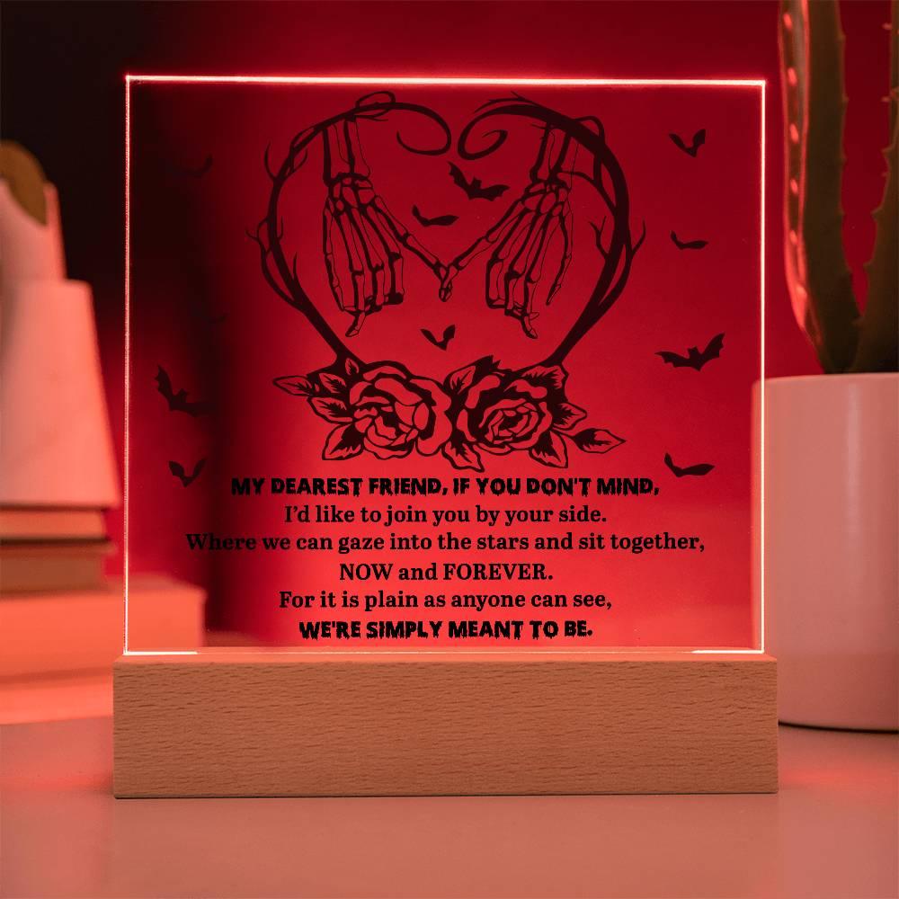 Soulmate Halloween - We Are Meant To Be - Acrylic Square Plaque with LED Wooden Base - Mallard Moon Gift Shop