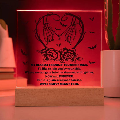 Soulmate Halloween - We Are Meant To Be - Acrylic Square Plaque with LED Wooden Base - Mallard Moon Gift Shop