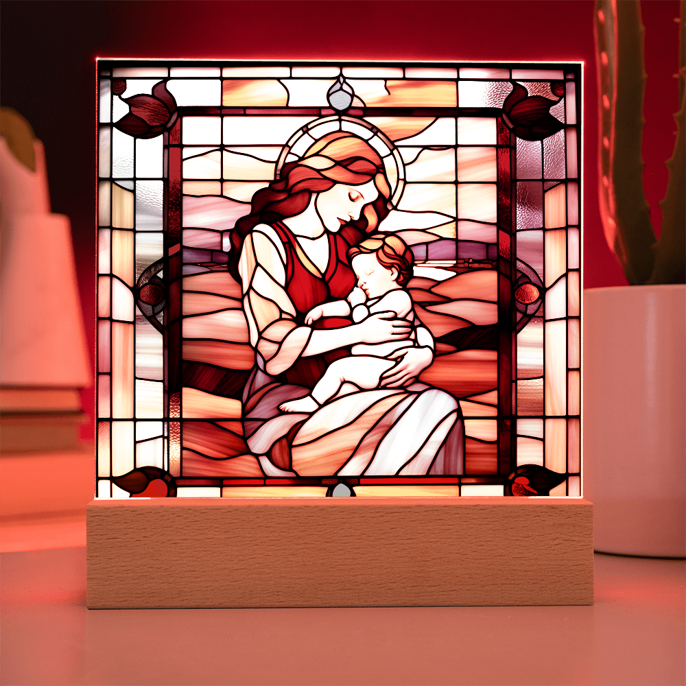 Redhead Mother and Baby - Stained Glass Style LED Acrylic Plaque – A Radiant Keepsake for New Moms and Mother's Day - Mallard Moon Gift Shop