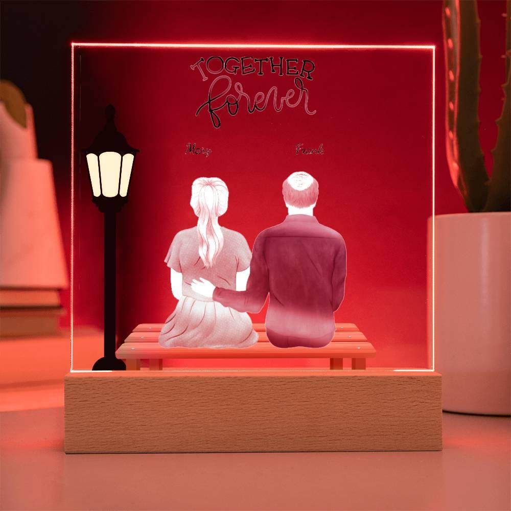 Anniversary, Birthday, Christmas Personalized Couples Romantic Sitting in the Park Acrylic Plaque - Mallard Moon Gift Shop