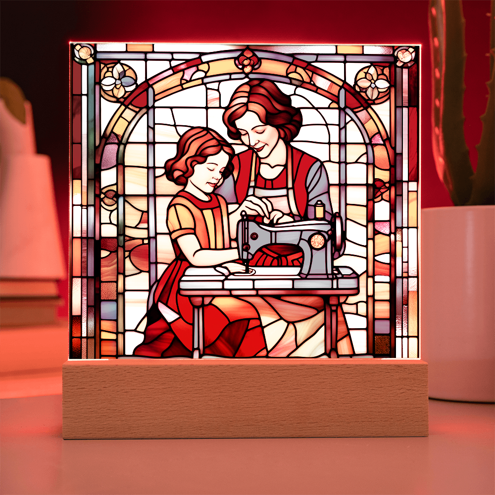 Sewing Together - Stained Glass Style LED Acrylic Plaque – A Heartfelt Gift for Quilters, Crafters, and Mothers - Mallard Moon Gift Shop