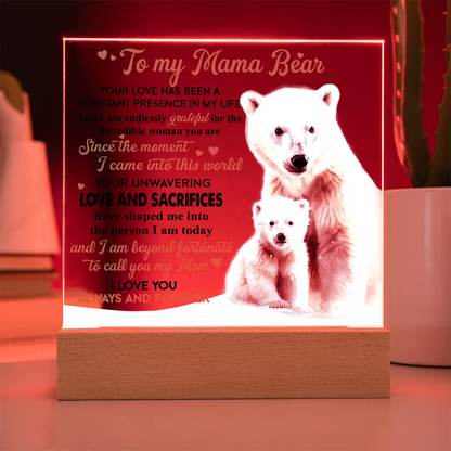 To My Mama Bear Acrylic Plaque – Polar Bear LED Light Gift | Heartfelt “Always and Forever” Keepsake for Mom