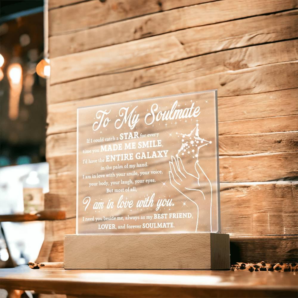 Soulmate Gift - Catch a Star Acrylic Plaque with Lighted LED Wooden Base - Mallard Moon Gift Shop