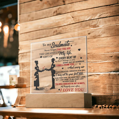 Soulmate - Every Beat of My Heart Acrylic Plaque with Lighted LED Wooden Base - Mallard Moon Gift Shop