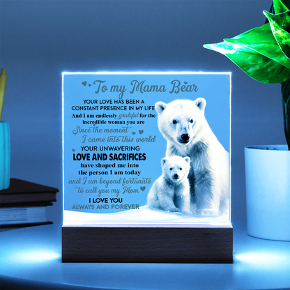 To My Mama Bear Acrylic Plaque – Polar Bear LED Light Gift | Heartfelt “Always and Forever” Keepsake for Mom
