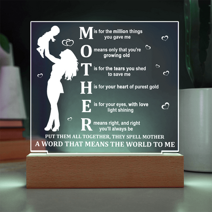 Mother Acrylic LED Plaque – A Word That Means the World to Me | Heartfelt Mother's Day Gift - Mallard Moon Gift Shop