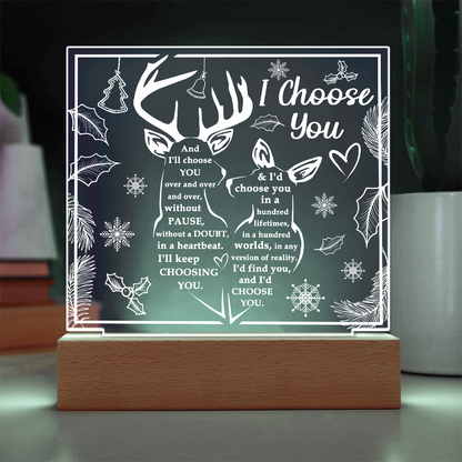 I Choose You Acrylic Plaque – Deer Couple LED Light Gift | Romantic Rustic Love Keepsake for Him or Her