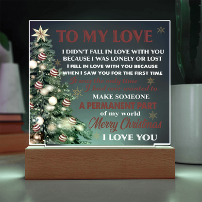 To My Love Acrylic LED Plaque – Romantic Christmas Tree Light Gift | “Permanent Part of My World” Holiday Keepsake