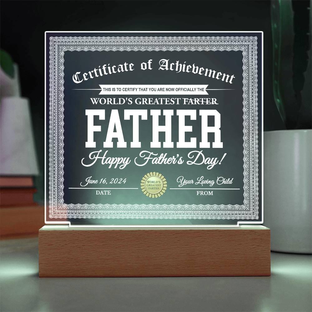 Dad Gift - World's Greatest Farter Funny Personalized Acrylic Plaque - Mallard Moon Gift Shop