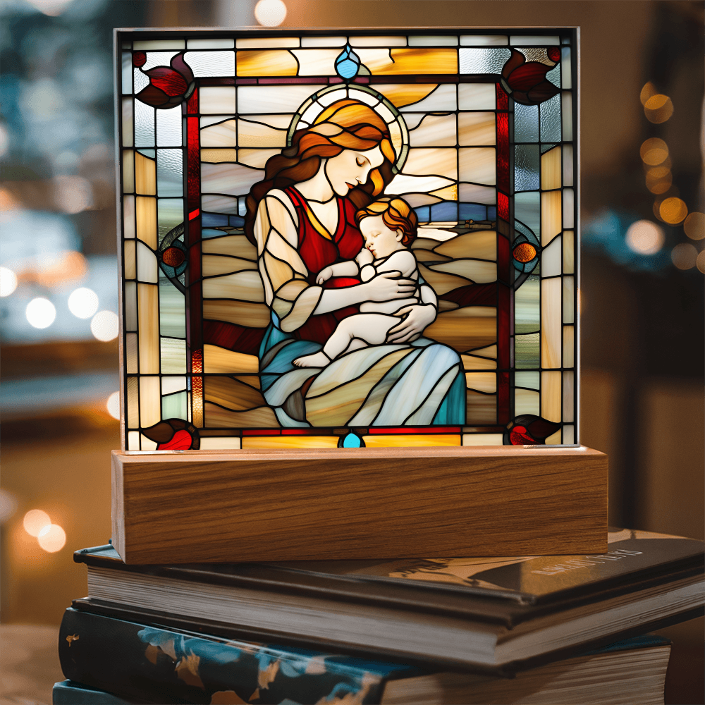 Redhead Mother and Baby - Stained Glass Style LED Acrylic Plaque – A Radiant Keepsake for New Moms and Mother's Day - Mallard Moon Gift Shop