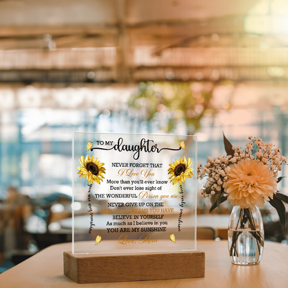 Daughter Sunflower Acrylic Plaque with LED Lighted Wooden Base Meaningful Birthday, Graduation, or Christmas Present Gift from Mom - Mallard Moon Gift Shop
