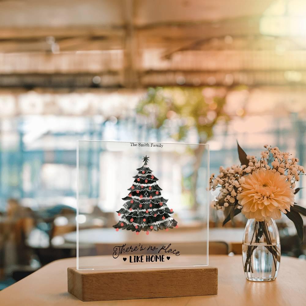 Personalized Christmas Tree Acrylic Plaque with Lighted LED Wooden Base - Mallard Moon Gift Shop