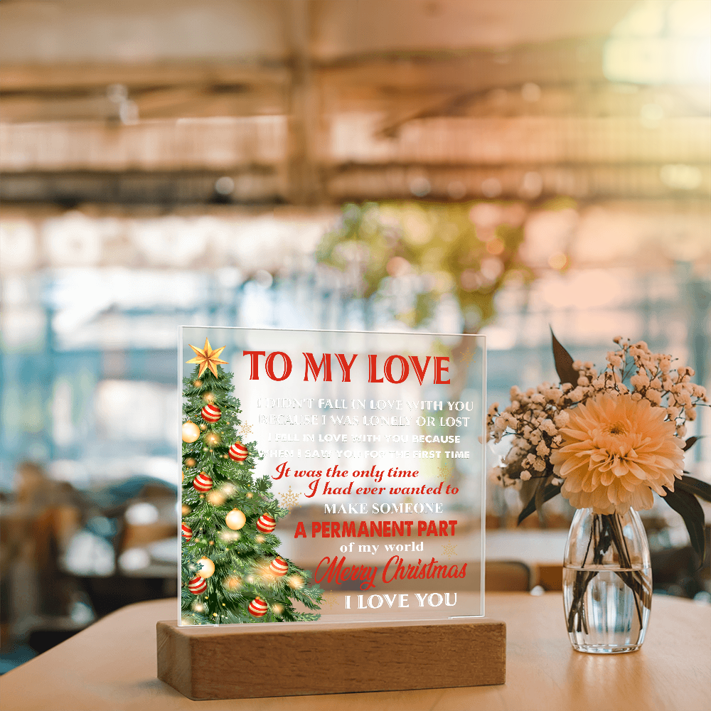 To My Love Acrylic LED Plaque – Romantic Christmas Tree Light Gift | “Permanent Part of My World” Holiday Keepsake