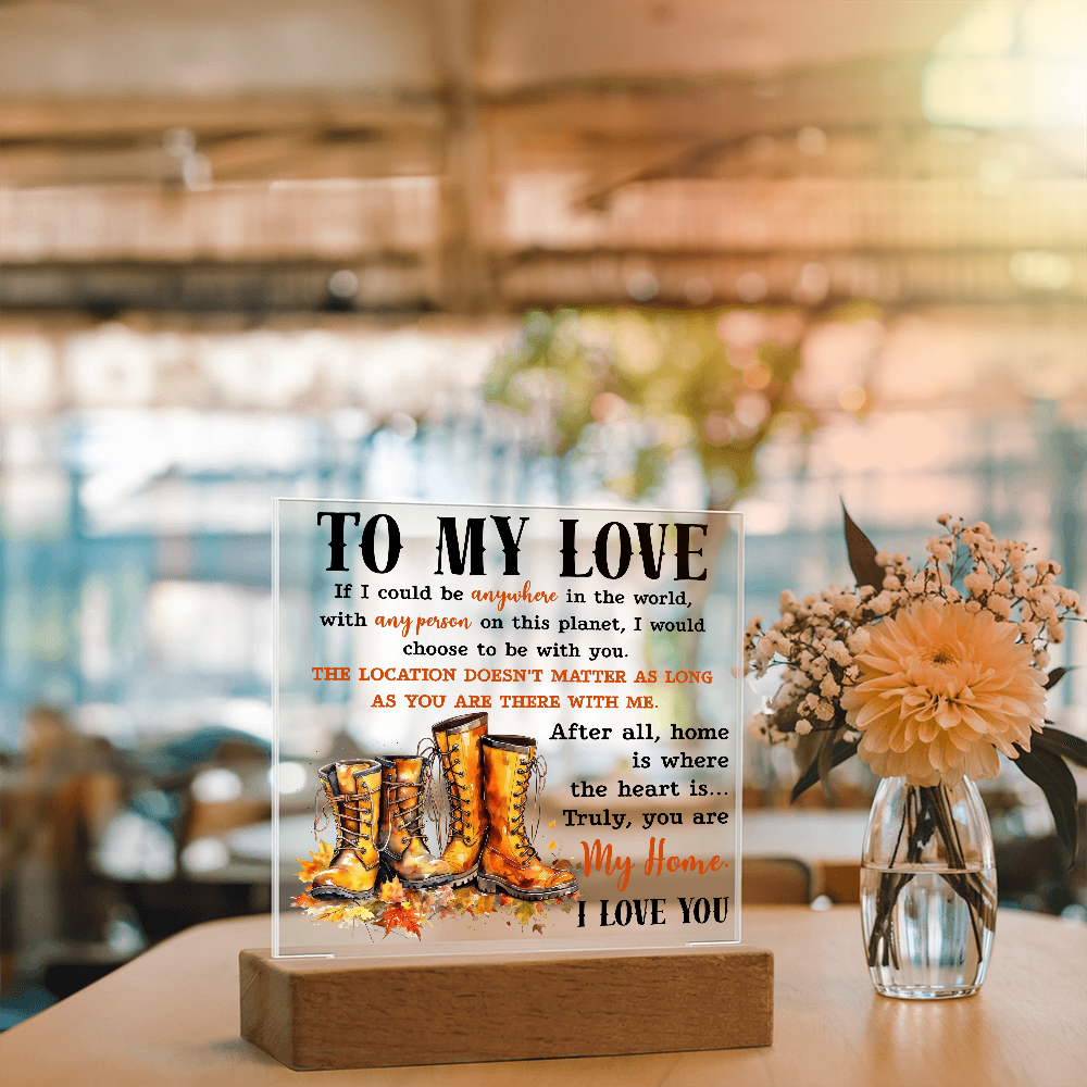To My Love Acrylic Plaque – Romantic Fall Gift for Husband, Wife, or Partner | “You Are My Home” LED Light Display