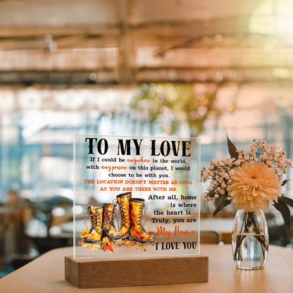 To My Love Acrylic Plaque – Romantic Fall Gift for Husband, Wife, or Partner | “You Are My Home” LED Light Display