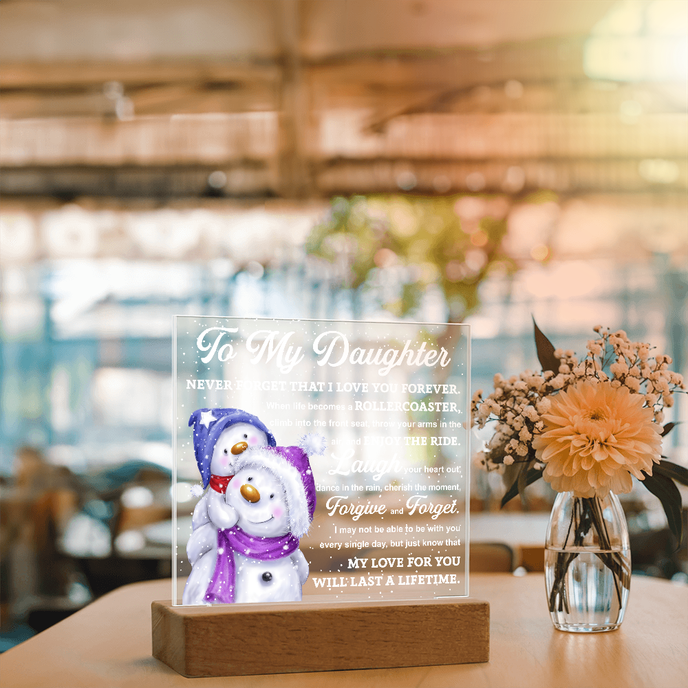To My Daughter Snowman Acrylic Plaque – Winter Christmas Gift from Mom or Dad | “Love You Forever” LED Light Display