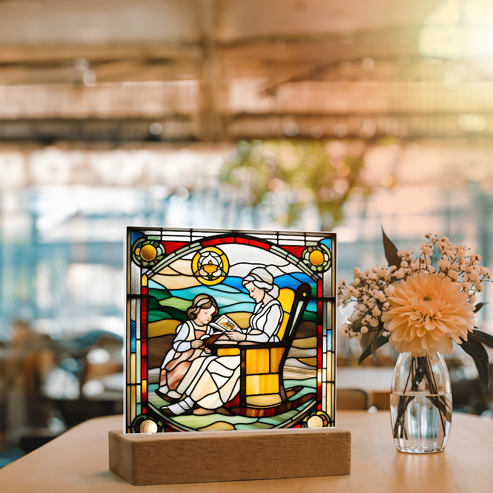 Grandmother and Granddaughter - Stained Glass Style LED Acrylic Plaque – A Touching Gift of Love and Legacy - Mallard Moon Gift Shop