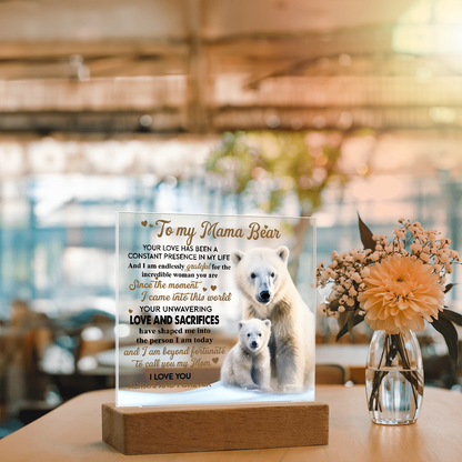 To My Mama Bear Acrylic Plaque – Polar Bear LED Light Gift | Heartfelt “Always and Forever” Keepsake for Mom
