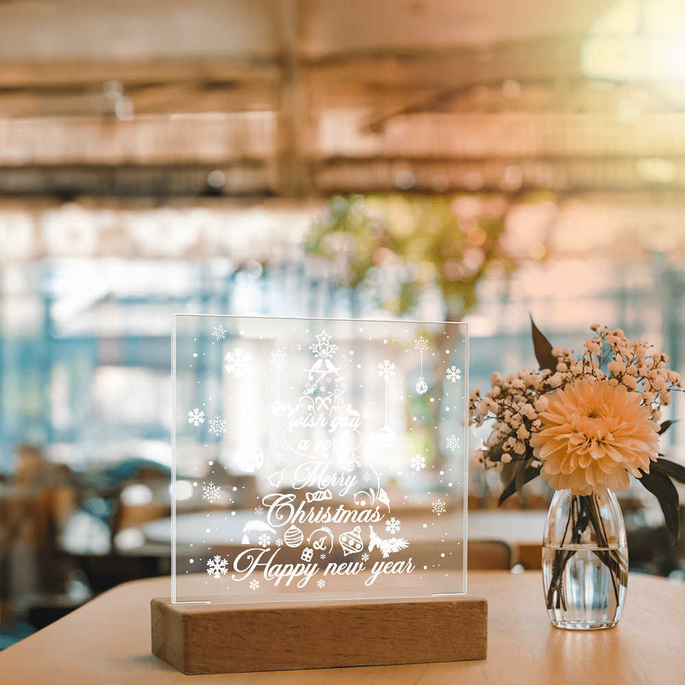 Merry Christmas & Happy New Year Acrylic Plaque – Elegant Holiday LED Light Décor | Festive Tree Design Gift