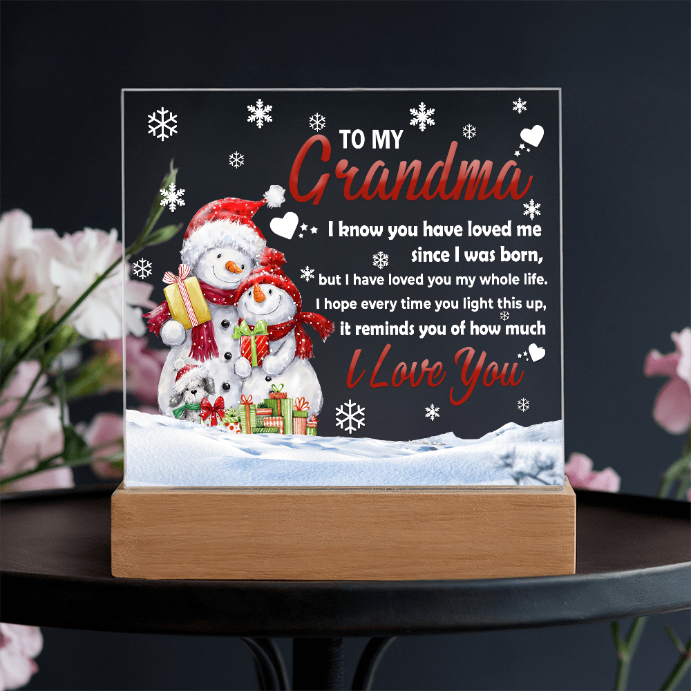 To My Grandma Acrylic Plaque – Snowman Family LED Light Gift | Heartfelt “I Love You” Christmas Keepsake for Grandmother