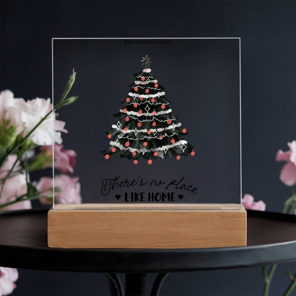 Personalized Christmas Tree Acrylic Plaque with Lighted LED Wooden Base - Mallard Moon Gift Shop
