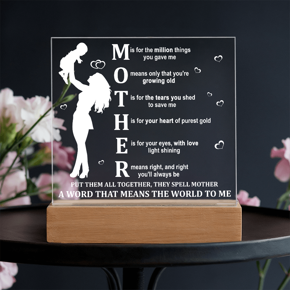 Mother Acrylic LED Plaque – A Word That Means the World to Me | Heartfelt Mother's Day Gift - Mallard Moon Gift Shop