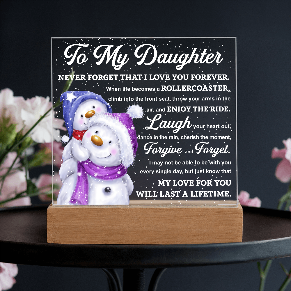To My Daughter Snowman Acrylic Plaque – Winter Christmas Gift from Mom or Dad | “Love You Forever” LED Light Display
