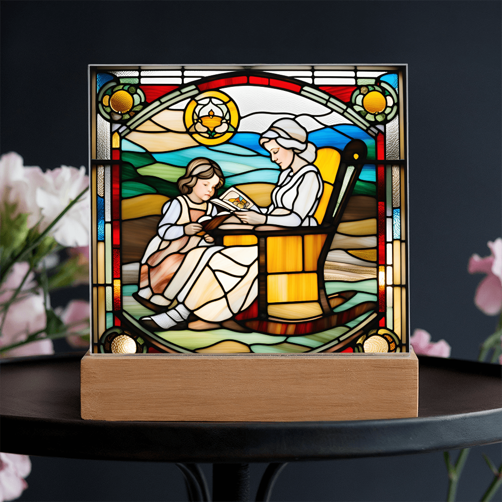Grandmother and Granddaughter - Stained Glass Style LED Acrylic Plaque – A Touching Gift of Love and Legacy - Mallard Moon Gift Shop