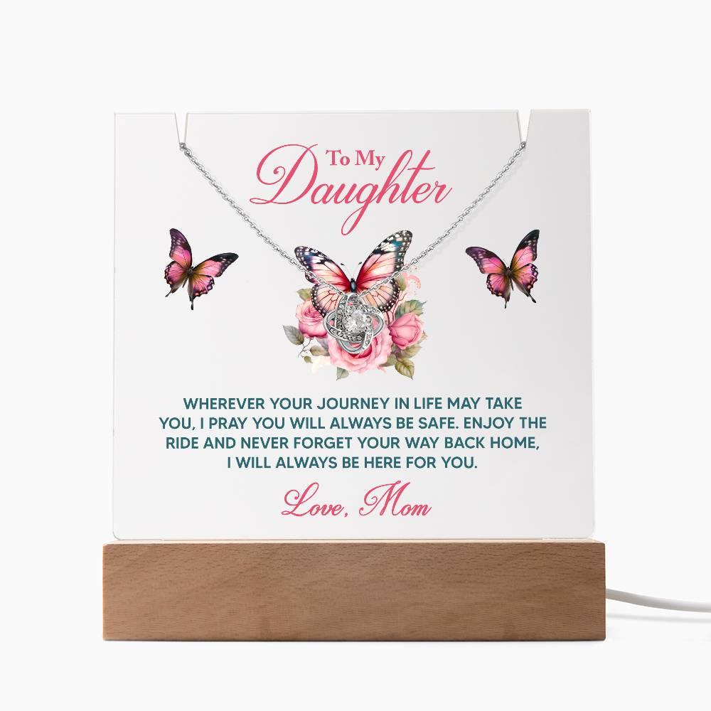 Daughter - I Pray You Will Always be Safe Keepsake Acrylic Plaque with Love Knot Necklace - Mallard Moon Gift Shop