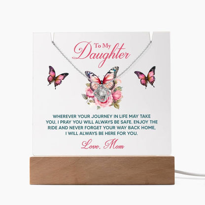 Daughter - I Pray You Will Always be Safe Keepsake Acrylic Plaque with Love Knot Necklace - Mallard Moon Gift Shop
