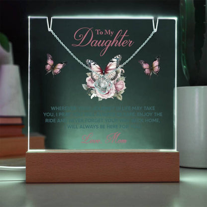 Daughter - I Pray You Will Always be Safe Keepsake Acrylic Plaque with Love Knot Necklace - Mallard Moon Gift Shop