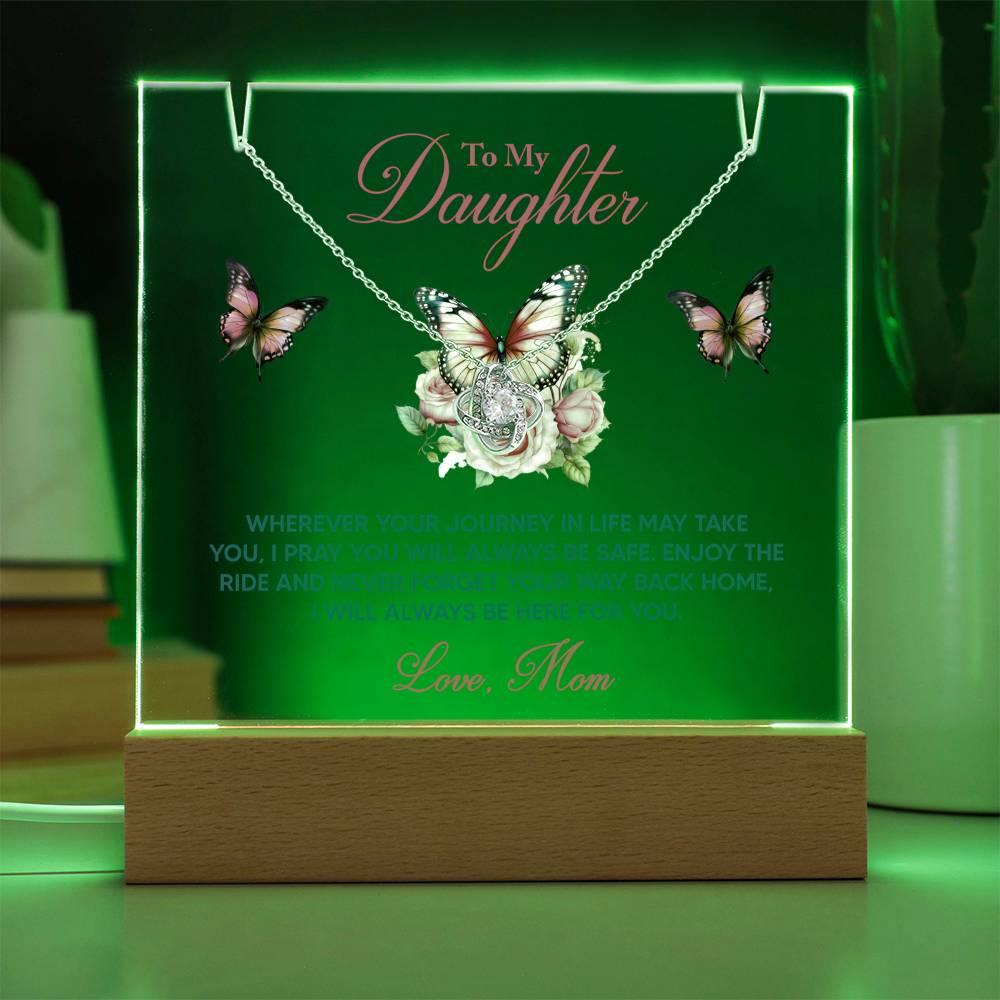Daughter - I Pray You Will Always be Safe Keepsake Acrylic Plaque with Love Knot Necklace - Mallard Moon Gift Shop