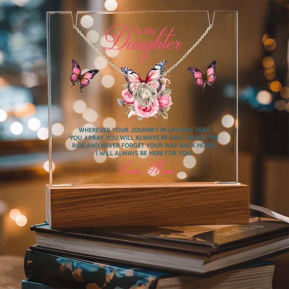 Daughter - I Pray You Will Always be Safe Keepsake Acrylic Plaque with Love Knot Necklace - Mallard Moon Gift Shop