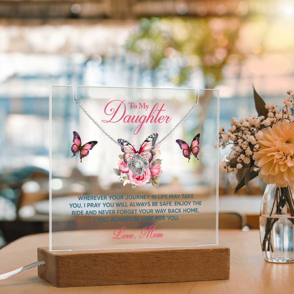 Daughter - I Pray You Will Always be Safe Keepsake Acrylic Plaque with Love Knot Necklace - Mallard Moon Gift Shop