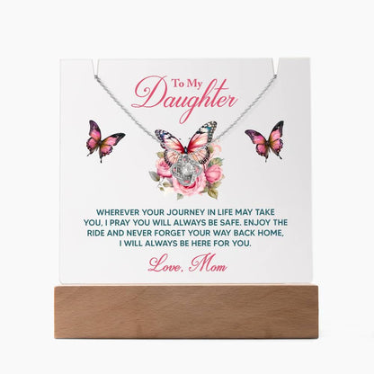 Daughter - I Pray You Will Always be Safe Keepsake Acrylic Plaque with Love Knot Necklace - Mallard Moon Gift Shop
